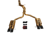 2010-2016 Audi B8, B8.5 S4, S5 3.0, 4.2L Catback T304 Stainless Steel Finished in Anodized Gold Forged Carbon 3.5 Inch Outlet Tips Valvetronic Designs